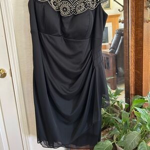 Xscape Black Midi Dress with Beaded Yoke